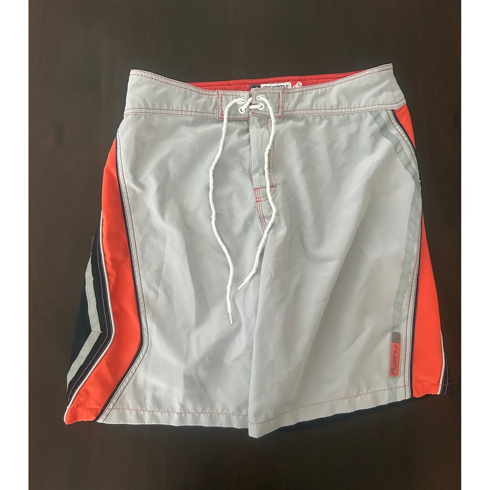 Rusty Mens Board Shorts Size 36 Gray Orange Black Colorblock Swim Trunks Surf